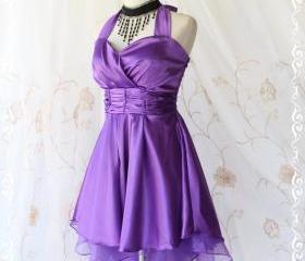 Cinderella Story II Goddess Cocktail Dress Asymmetric Hem Purple Satin Color Longer Organza Lining S