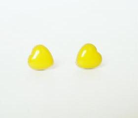 SALE - Lovely Yellow Heart Stud Earrings - Gift under 10