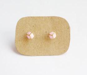 SALE - Lil Pink Cubic Cube Ear Stud Earrings - Gift under 10