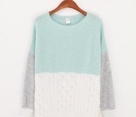 Three Colors Sweater - Mint & White & Grey