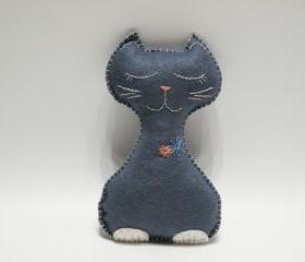 Grey felt cat Toy stuffed animal handmade Safe baby toys Children