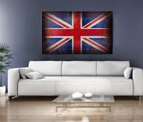 32x20 Digital printed old Canvas UK flag to your wall, Art old English flag (size: 32x20 inch plus border).