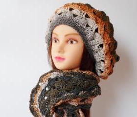 Crochet hat and scarf Lace gradient spring Boho soft set