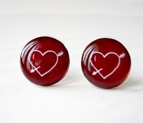 Valentines Day Earrings, Heart Arrow Studs, Gift for her