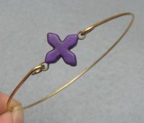 Purple Turquoise Cross Brass Bangle Bracelet