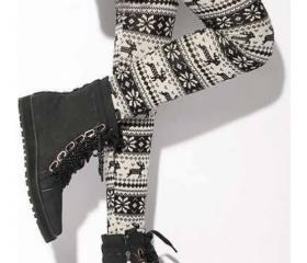 Snow Deer Pattern Flannel Autumn/Winter One Size Fashion Fitting Leggings TA136