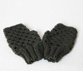 Graphite grey fingerless knitted crocheted Mittens Gloves