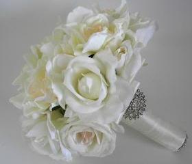 Gardenia and Rose Real Touch Bridal Bouquet in Ivory.