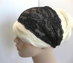 Wide Stretch Lace Headband Black Floral Head Wrap Women's Hairband Hair Accessory