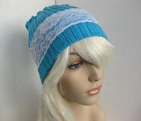 Ear Warmer Stretchy Sweater Lace Head Warmer Headband Dreadband Head Wrap Upcycled Winter Hat Teal Blue Women's Accessories