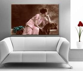 16x10 Digital printed Canvas vintage Old romantic woman photo wall, (size: 16x10 inch plus border).