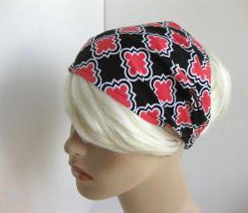 Headband Women's Black Coral Pink White Geometric Head Wrap Puzzle Shapes Geo Bandana