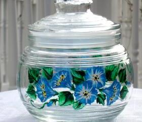Blue Flowers Glass Jar