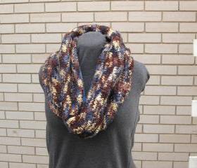 Oversized Sweater Cowl Neckwarmer Upcycled Brown Blue Cream Marbled Chunky Knit Eco Friendly Winter Fashion Accessory