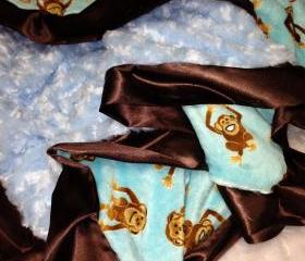 Blue Rose Swirl, Monkey Business With Satin Trim Minky Blanket// 30'x42'
