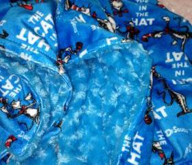 Blue Rose Swirl With Cat In The Hat Print Minky Blanket// 29'x40'
