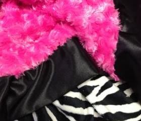 Hot Pink Zebra With Ruffle Trim Baby Minky Blanket 30'x42'