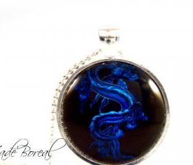Blue Dragon glass pendant necklace