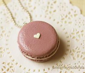  Macaron Necklace - Deep Mauve Macaron Food Jewelry 