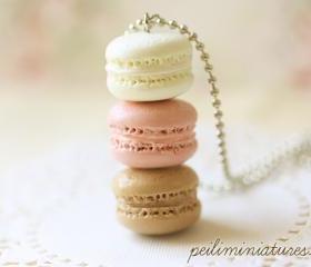  Macaron Jewelry - Trio Macarons Necklace - Nude Pink Macarons 