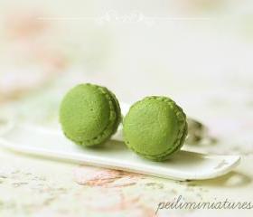 Macaron Earrings - Food Earrings - Green Tea Matcha Macaron Earrings