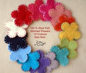50x 8cm Stitched Wool Felt Flowers