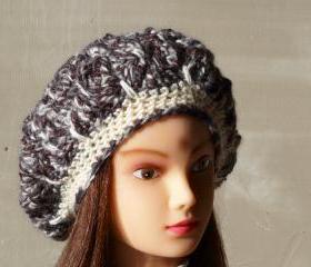 Crochet beret hat chunky slouchy beanie hat