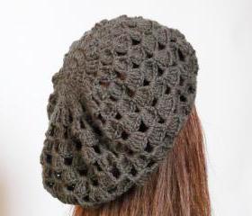 Grey crochet hat Women beret crochet lace hat cap
