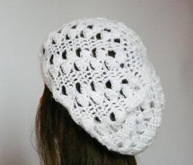 White christmas crochet hat Lace crochet mohair beret hat