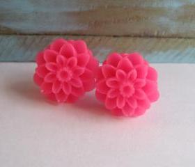 Hot Pink Dahlia Earrings