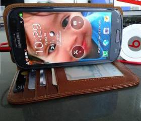 Genuine Leather Book Case Wallet for Samsung Galaxy S3