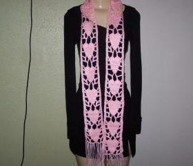 Hand Crocheted Pink Scarf(FREE SHIPPING)
