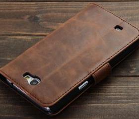 Brown Leather Wallet Case with ID Card Slot for Samsung Galaxy Note 2