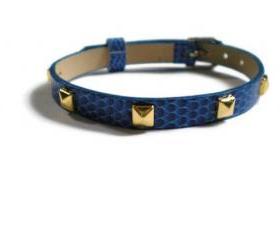 Studded Royal Blue 8mm Leather Bracelet - Gold Pyramid Studs