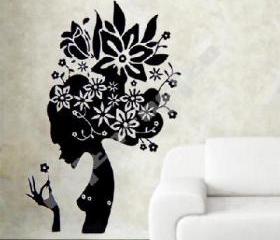 BLACK FLOWER GIRL WALL DECAL