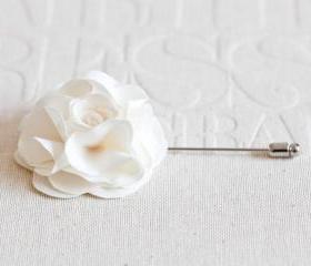 Cream Ivory Silky flower Men boutonniere lapel pin