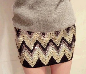 Sexy Shinning ZigZag Pattern Skirt in Black