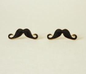 SALE 25 mm - Large Sexy Black Mustache Stud Earrings - Gift under 10