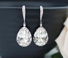 Wedding Jewelry Bridal Earrings Bridesmaid Earrings Dangle Earrings Clear White Swarovski Crystal Tear drop Earrings