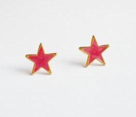 Large Red Star Stud Earrings - 14 mm - Gift under 10