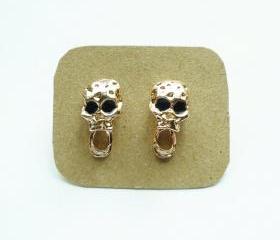 The Scream Skull Light Rose Solid Gold/Pink Gold Plated Earring/Ear Stud- Gift under 10