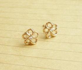 The Flower Light Rose Solid Gold/Pink Gold Plated Earring/Ear Stud - 10 mm - Gift under 15