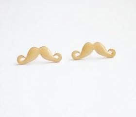 25 mm - Large Sexy Tan Nude Mustache Stud Earrings - Gift under 10