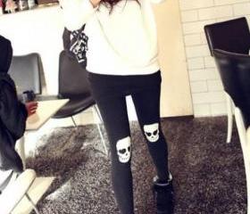 Stylish Skull Pattern Skinny Leggings (Black)
