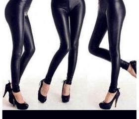 Sexy Black Faux Leather High Waist Leggings