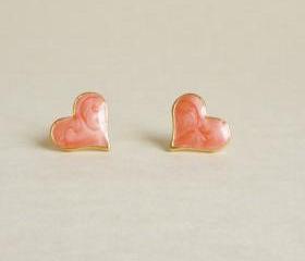 Large Sexy Pearl Orange Heart Stud Earrings - Gift under 10