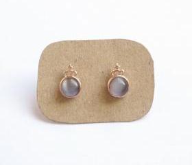 Little Gray Crown Rose Gold Stud Earrings - Gift under 10