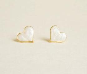 Large Sexy Pearl White Heart Stud Earrings - Gift under 10