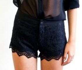 Sexy Little Teel & Lace Shorts Black