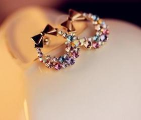 Circular Rhinestone Bow Earrings